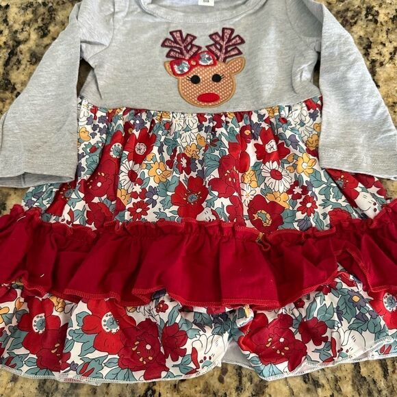 NWT Infant Floral Ruffle Reindeer Dress Christmas Holiday - Size 6-12 month - Picture 5 of 6
